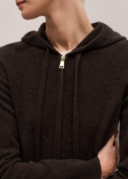 ME+EM Clothing Brown Cashmere Two Way Zip Straight Hoodie