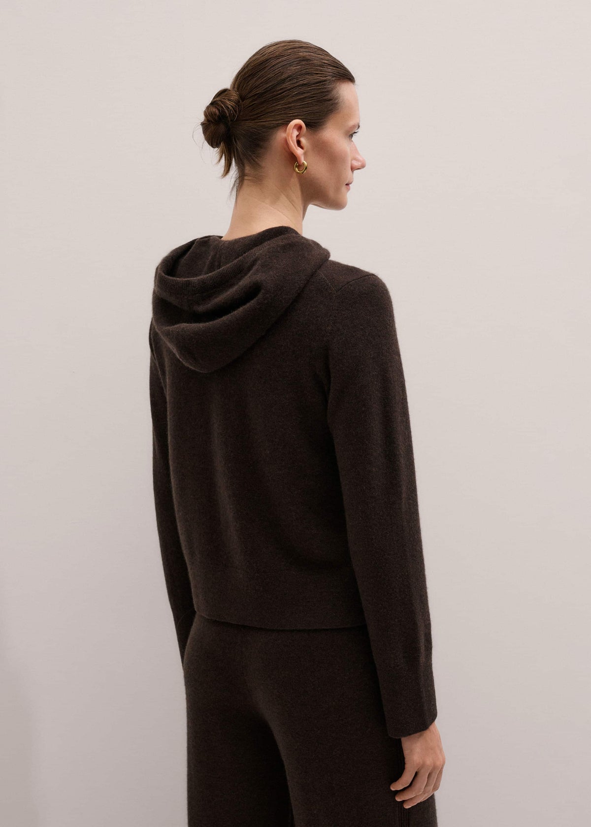 ME+EM Clothing Brown Cashmere Two Way Zip Straight Hoodie