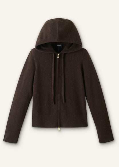 ME+EM Clothing Brown Cashmere Two Way Zip Straight Hoodie