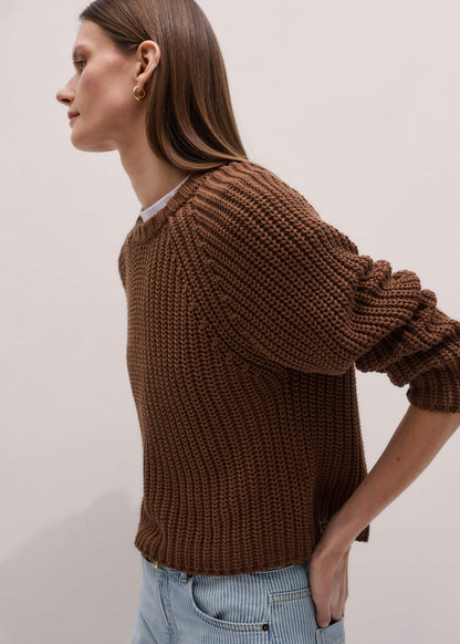 ME+EM Clothing Brown Chunky Cotton Raglan Sweater