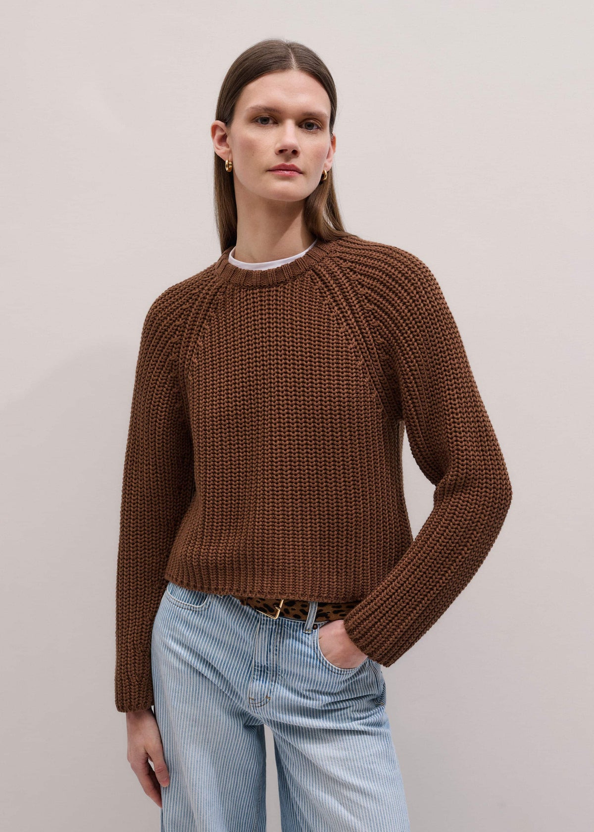 ME+EM Clothing Brown Chunky Cotton Raglan Sweater