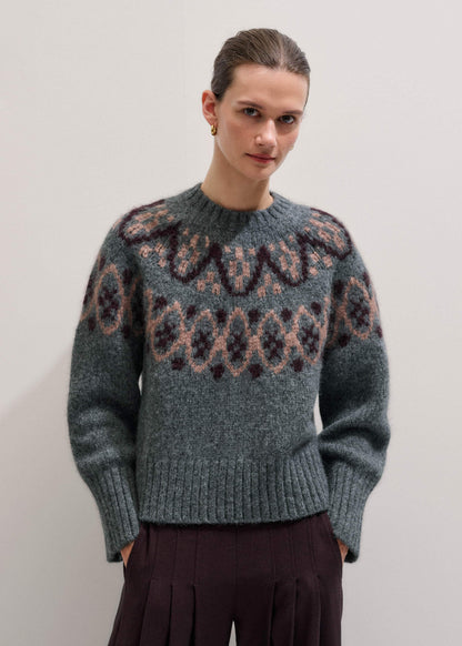 ME+EM Clothing Gray Fairisle Jacquard Relaxed Sweater + Snood