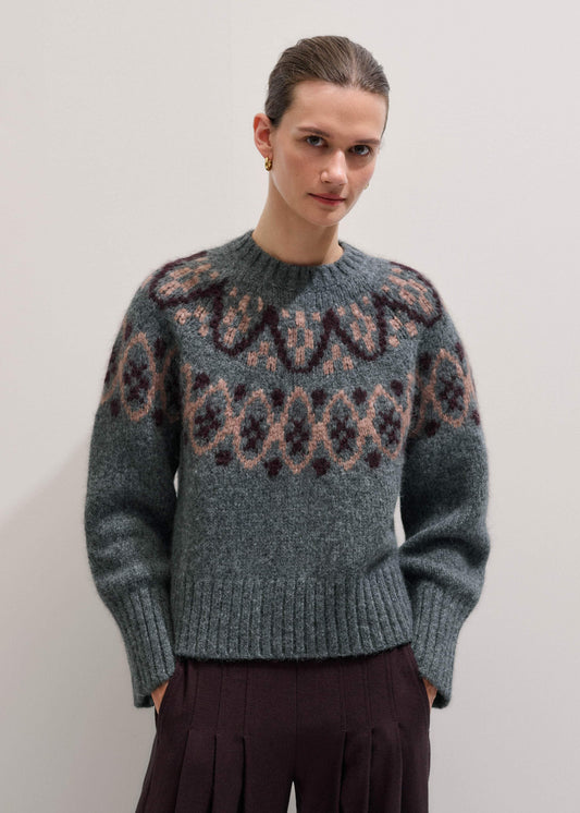 ME+EM Clothing Gray Fairisle Jacquard Relaxed Sweater + Snood