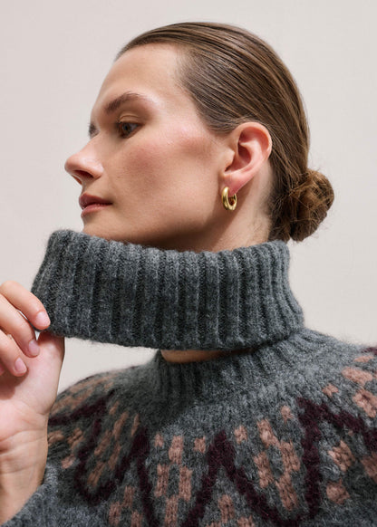 ME+EM Clothing Gray Fairisle Jacquard Relaxed Sweater + Snood