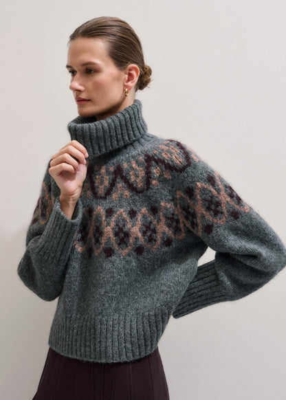 ME+EM Clothing Gray Fairisle Jacquard Relaxed Sweater + Snood