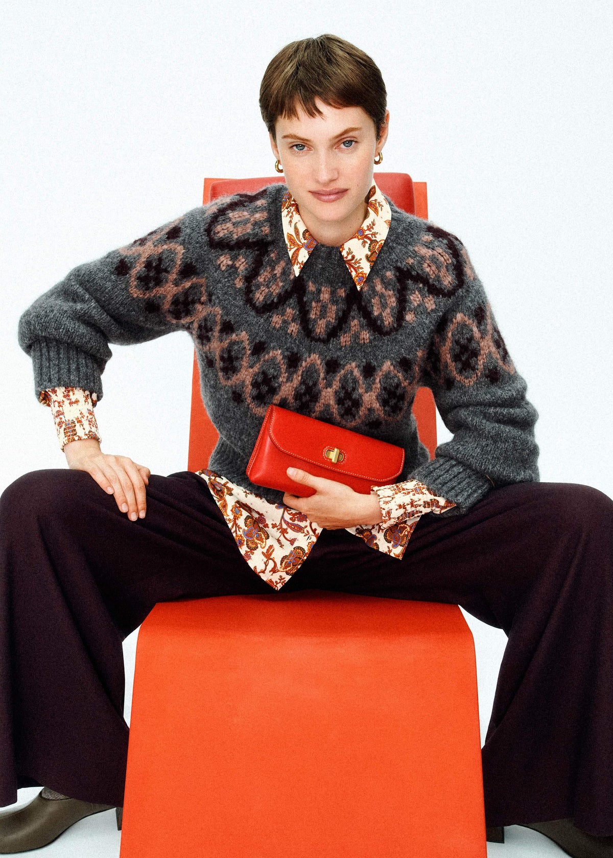 ME+EM Clothing Gray Fairisle Jacquard Relaxed Sweater + Snood