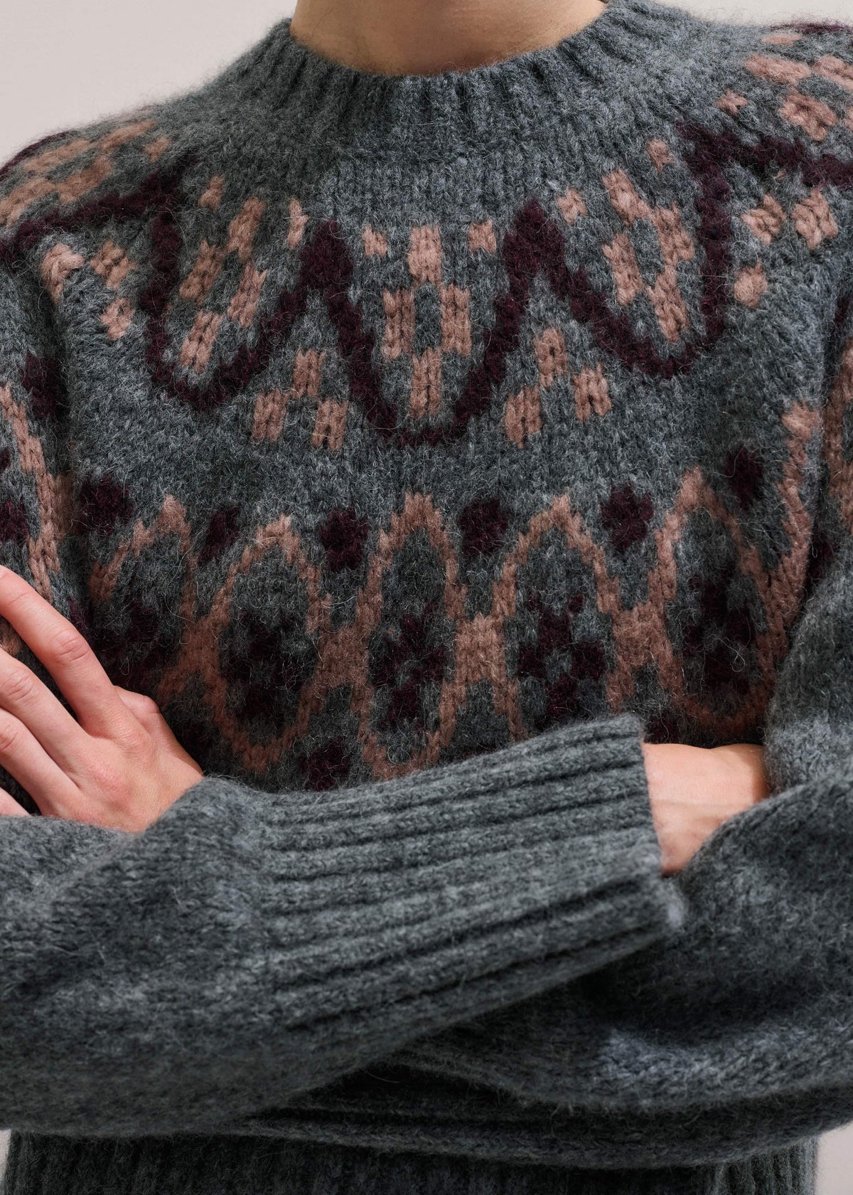 ME+EM Clothing Gray Fairisle Jacquard Relaxed Sweater + Snood