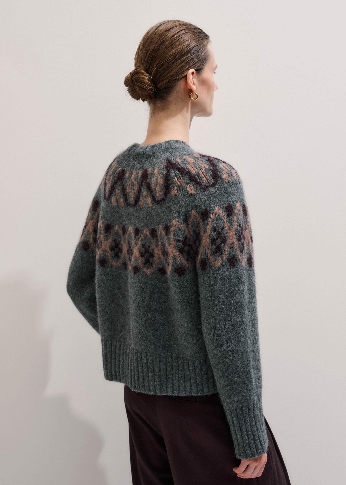 ME+EM Clothing Gray Fairisle Jacquard Relaxed Sweater + Snood