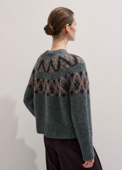 ME+EM Clothing Gray Fairisle Jacquard Relaxed Sweater + Snood