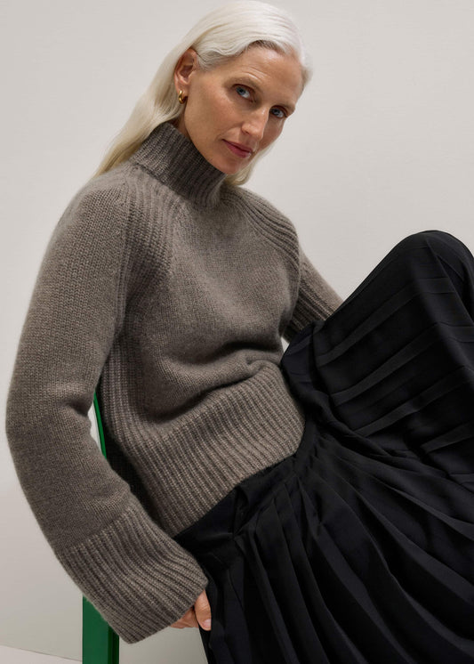 ME+EM Clothing Brown Cashmere High Neck Relaxed Statement Sweater