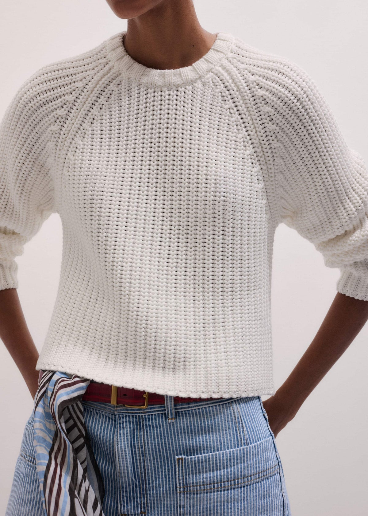 ME+EM Clothing White Chunky Raglan Relaxed Weekend Sweater