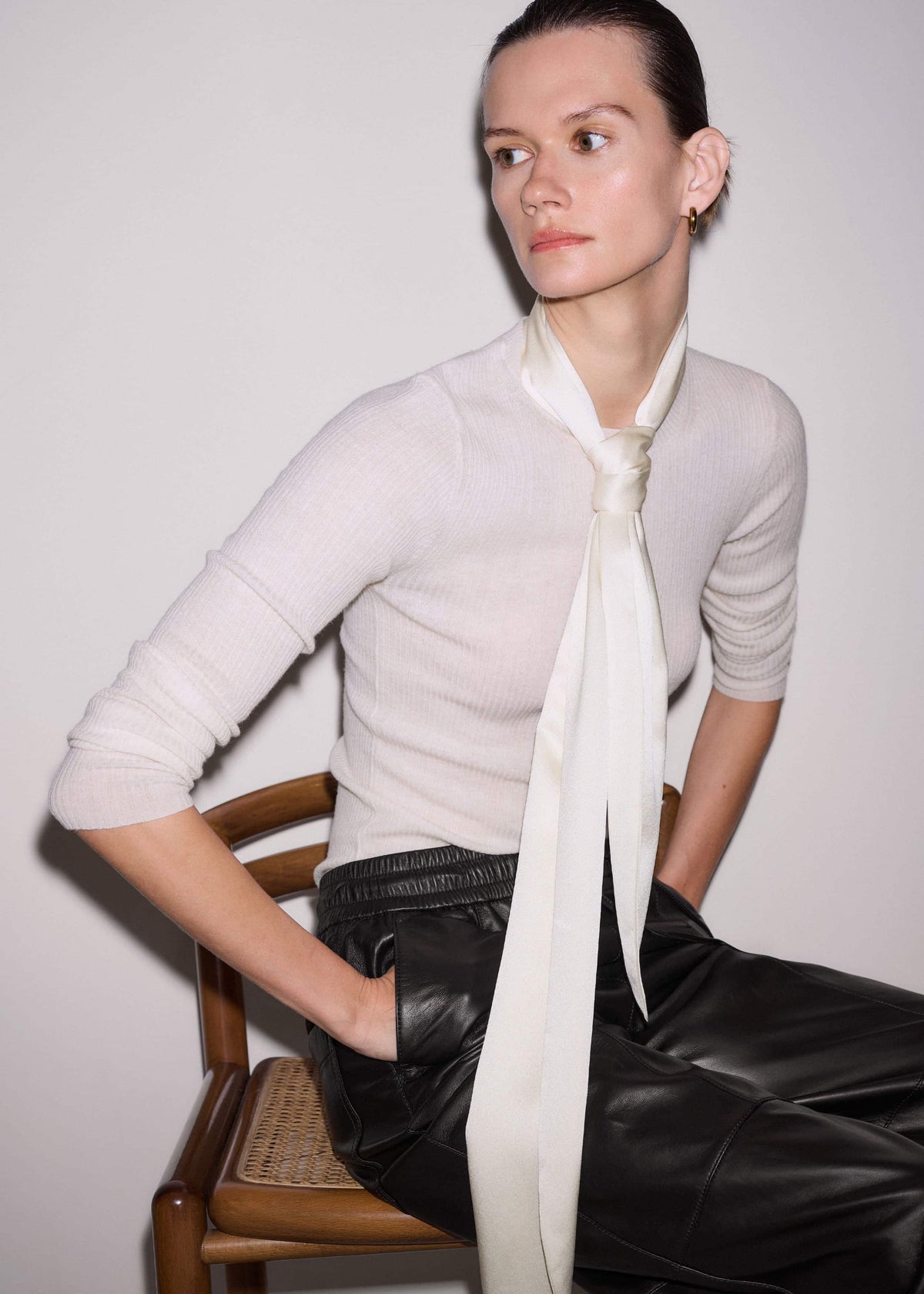 ME+EM Clothing Cream Barely There Slim Rib Layering Sweater