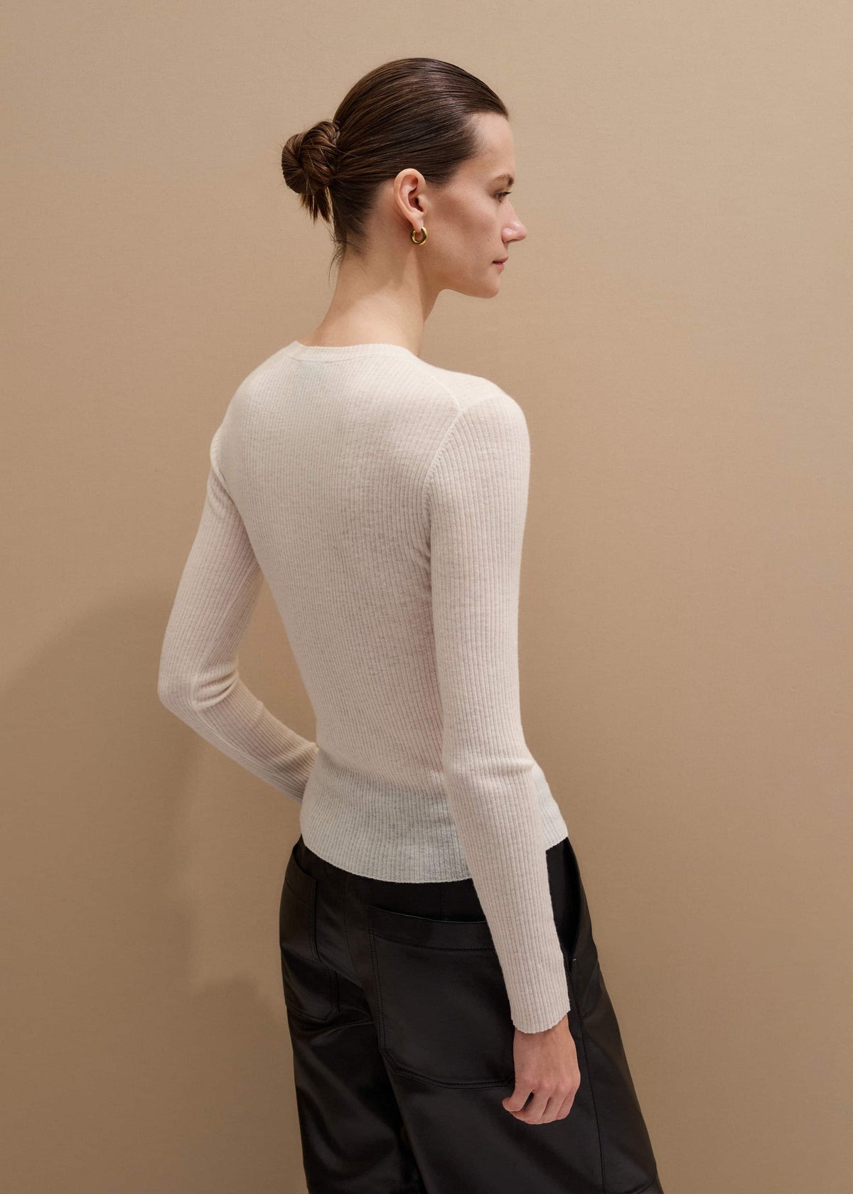 ME+EM Clothing Cream Barely There Slim Rib Layering Sweater