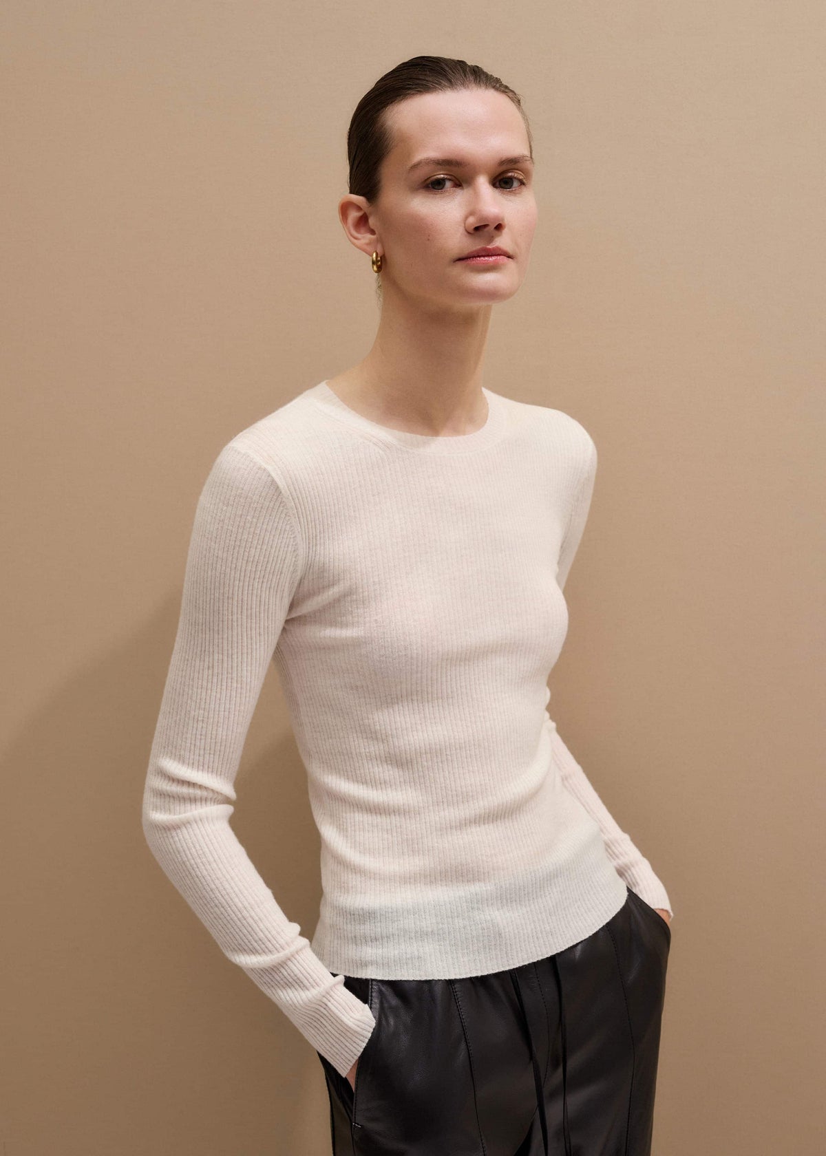 ME+EM Clothing Cream Barely There Slim Rib Layering Sweater