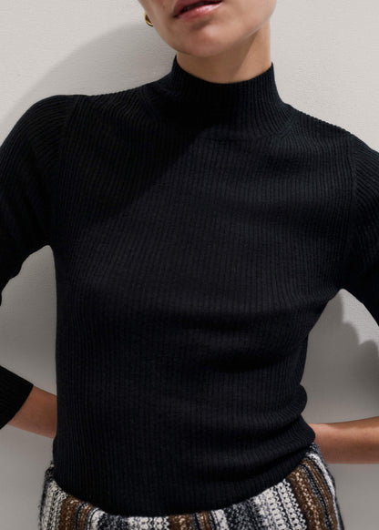 ME+EM Clothing Black Barely There Slim Rib Layering Sweater