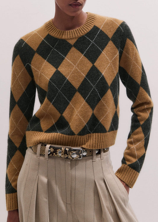 ME+EM Clothing Brown Cashmere Relaxed Argyle Sweater