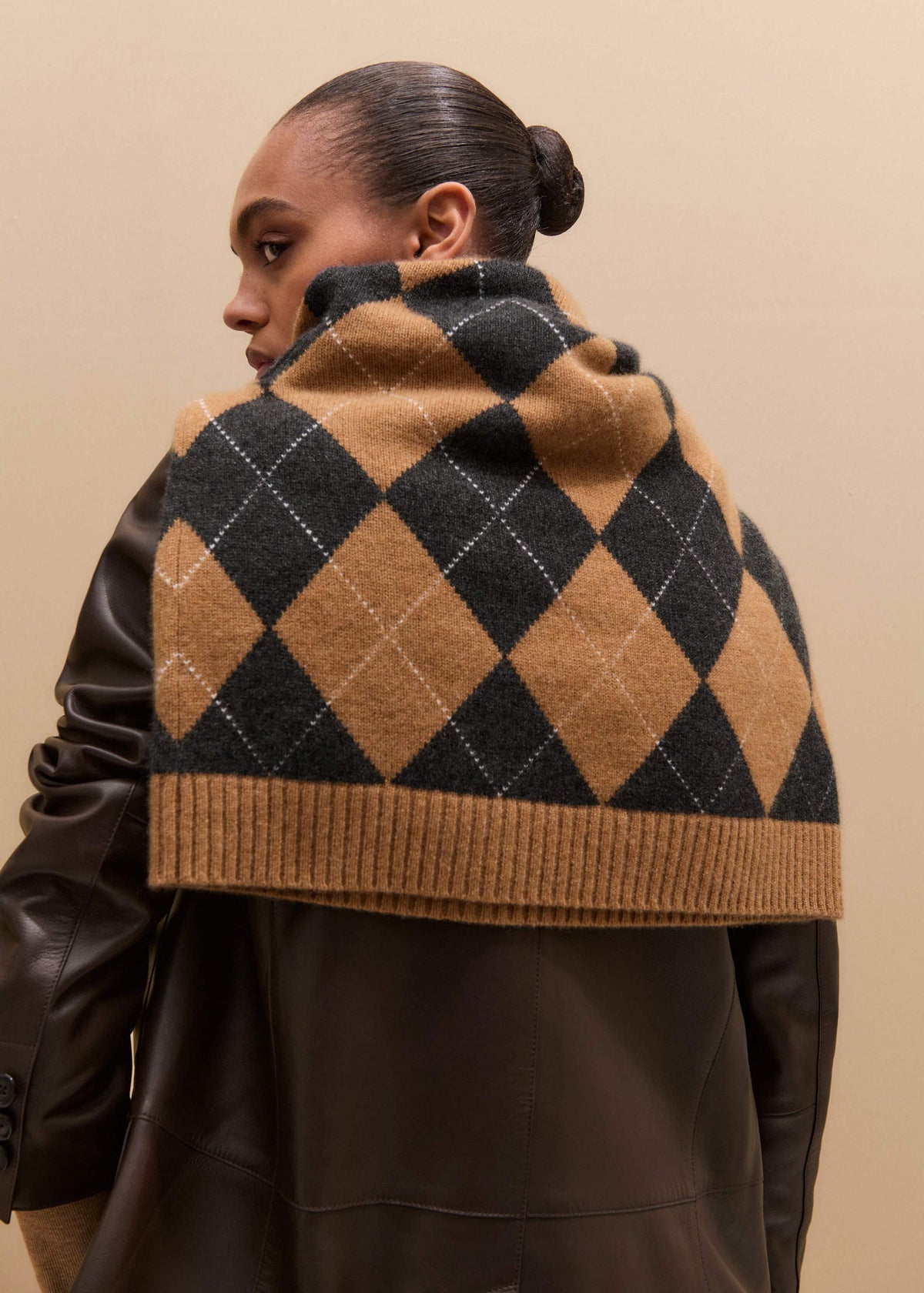 ME+EM Clothing Brown Cashmere Relaxed Argyle Sweater