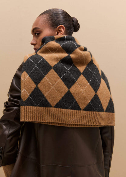 ME+EM Clothing Brown Cashmere Relaxed Argyle Sweater