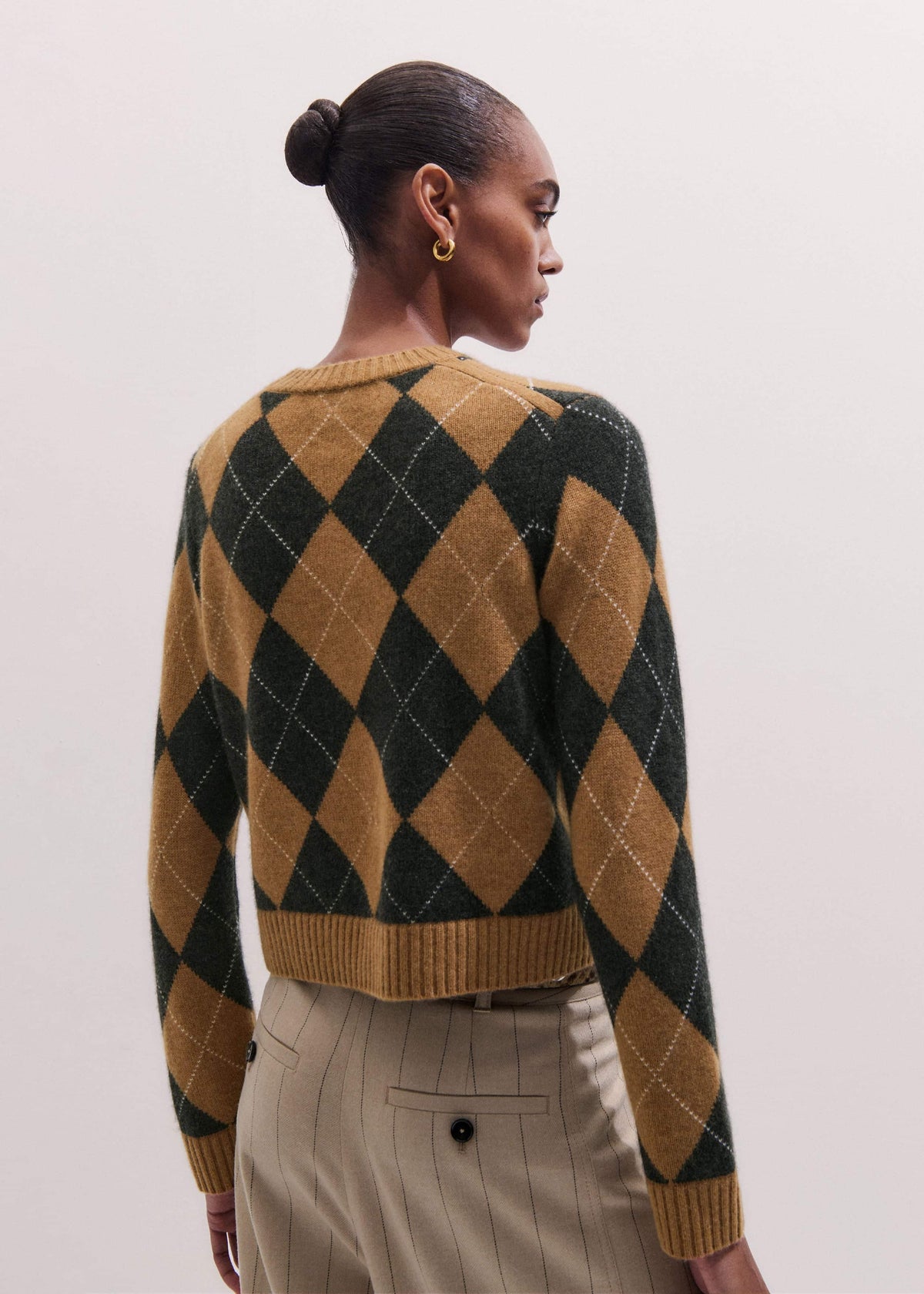 ME+EM Clothing Brown Cashmere Relaxed Argyle Sweater
