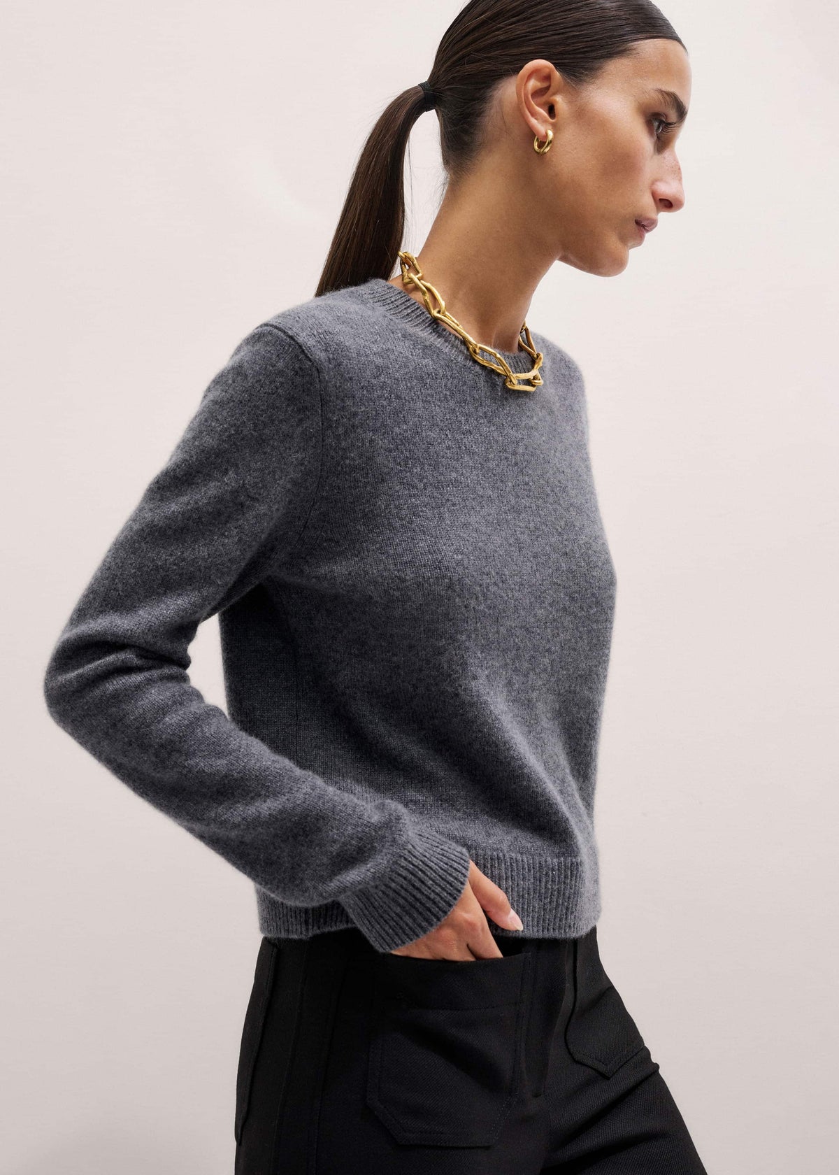 ME+EM Clothing Gray Cashmere Relaxed Crop Sweater