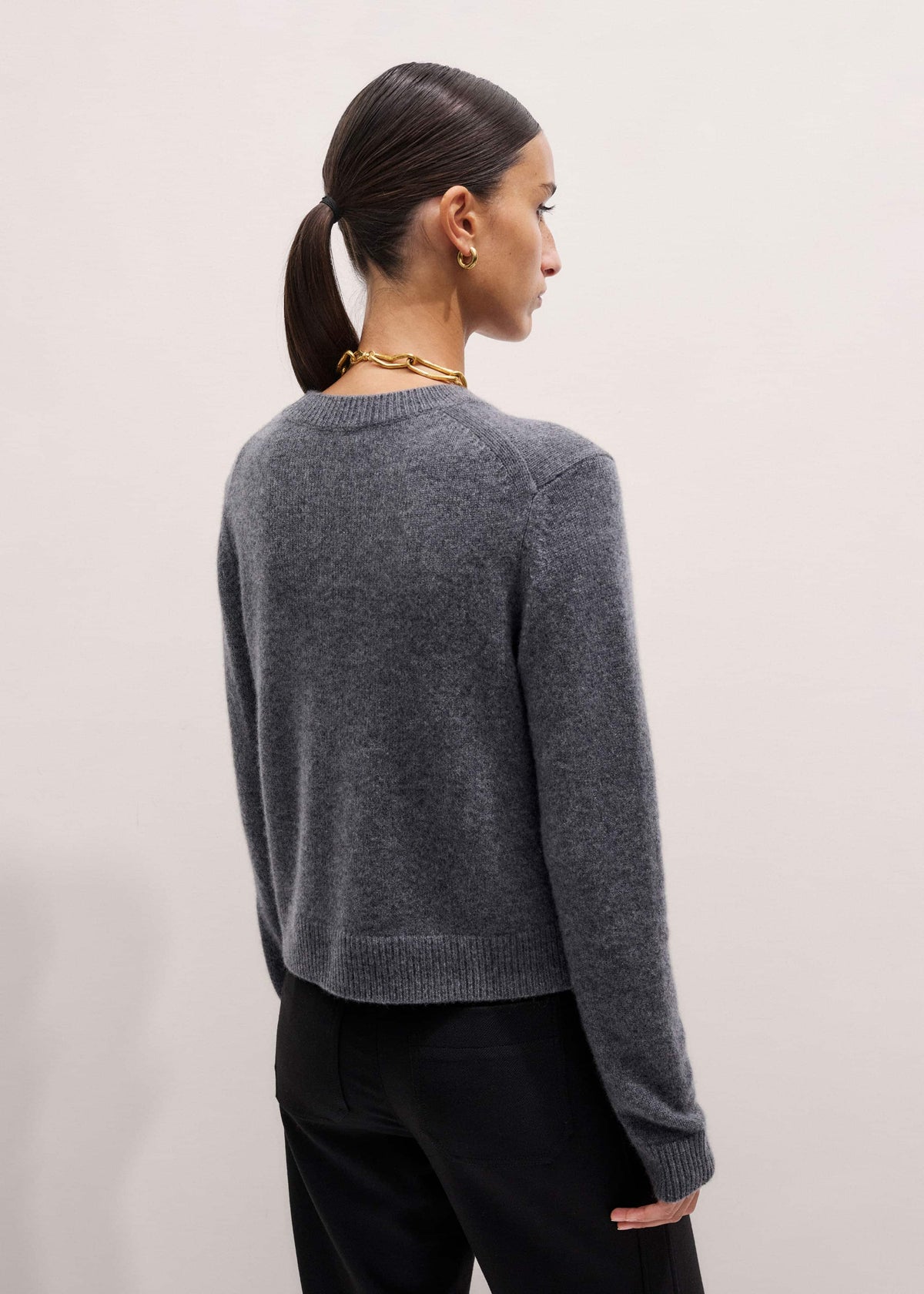 ME+EM Clothing Gray Cashmere Relaxed Crop Sweater