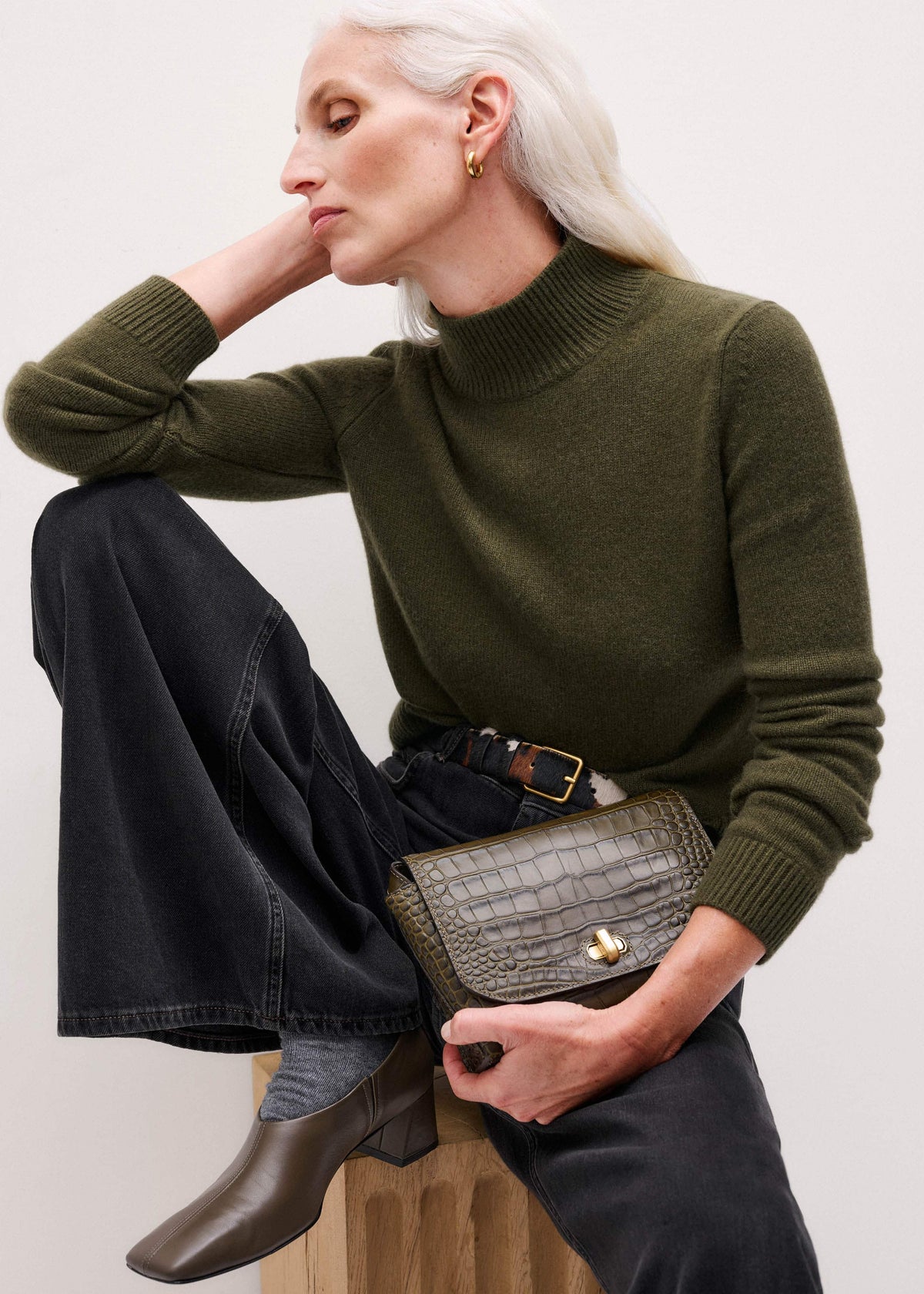 ME+EM Clothing Olive Green High Neck Crop Sweater