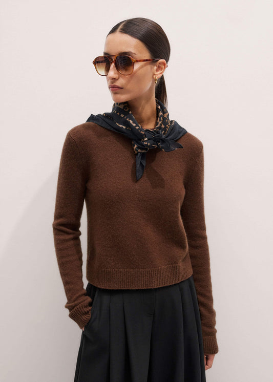 ME+EM Clothing Brown Cashmere Relaxed Crop Sweater