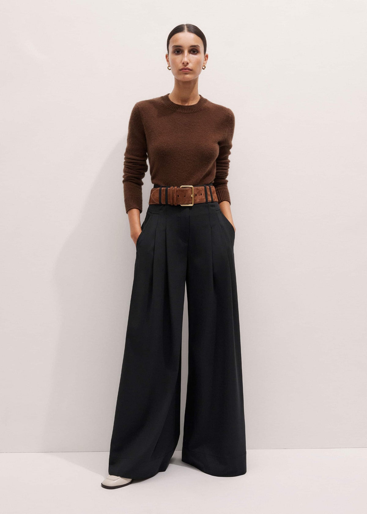 ME+EM Clothing Brown Cashmere Relaxed Crop Sweater