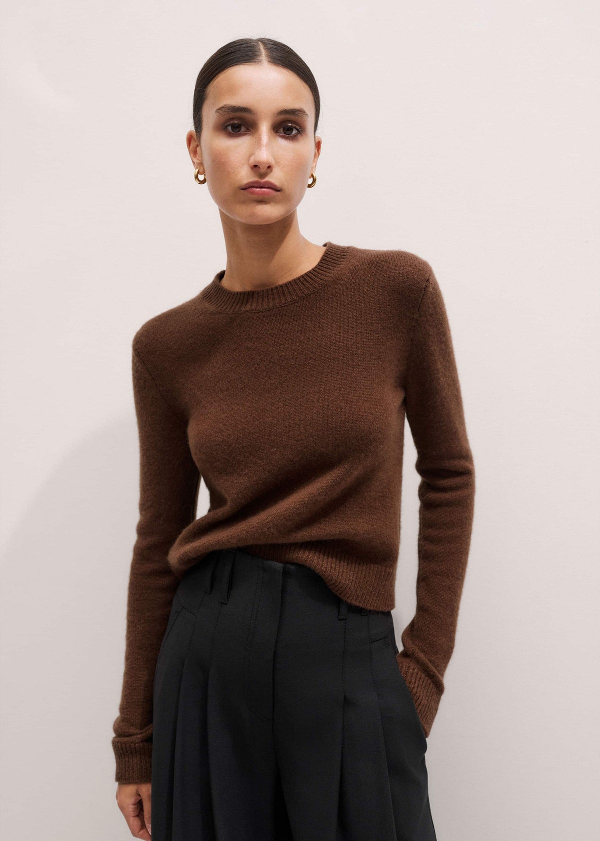 ME+EM Clothing Brown Cashmere Relaxed Crop Sweater