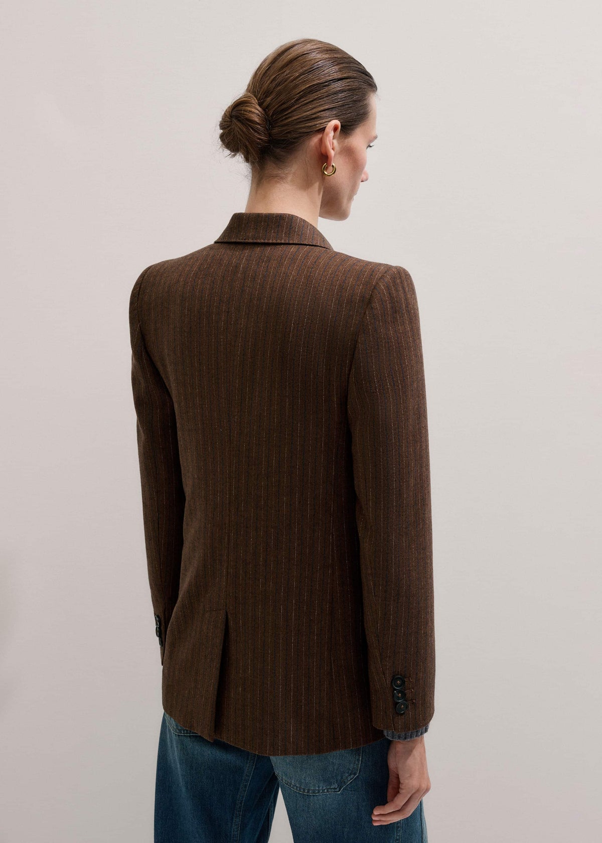ME+EM Clothing Brown Pinstripe Sharp Shoulder Blazer