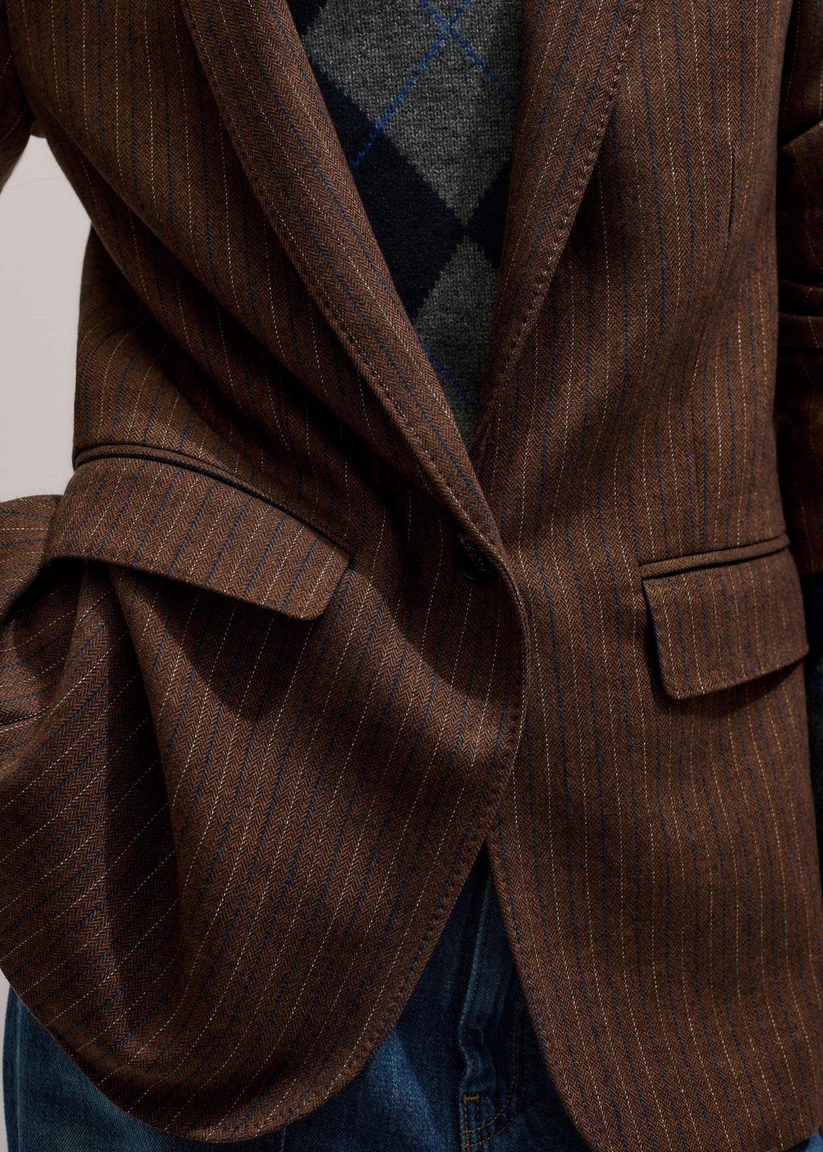 ME+EM Clothing Brown Pinstripe Sharp Shoulder Blazer