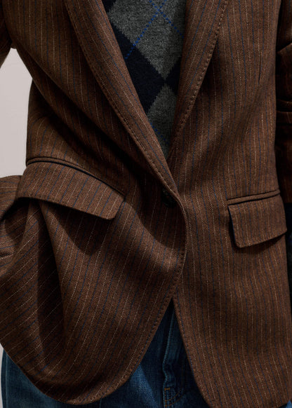 ME+EM Clothing Brown Pinstripe Sharp Shoulder Blazer