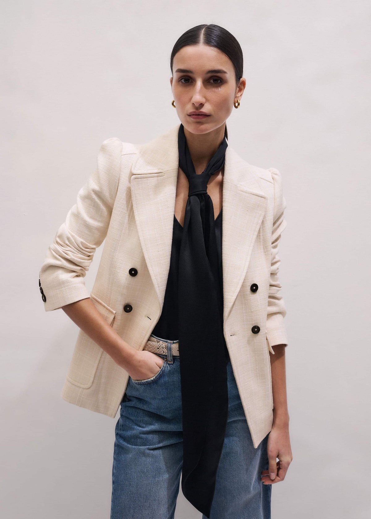 ME+EM Clothing Ivory Slim Feminine Sleeve Blazer