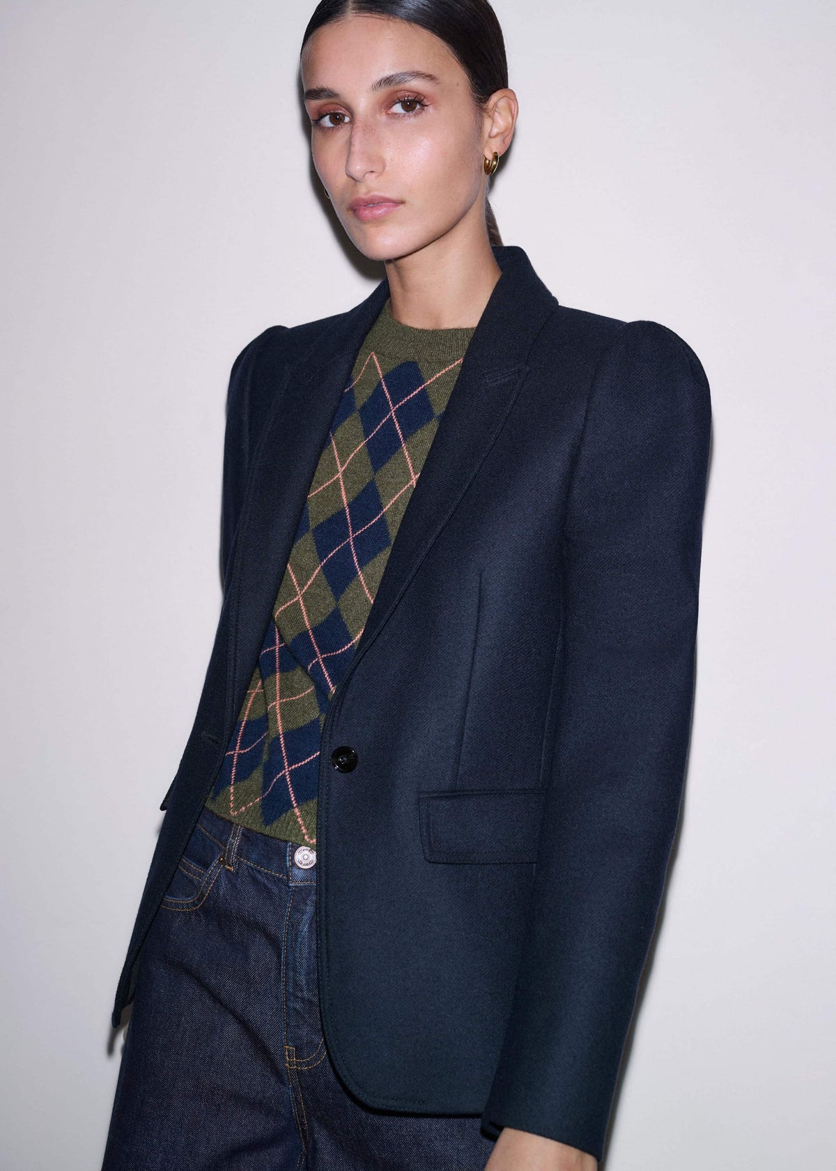ME+EM Clothing Navy Feminine Sleeve Fitted Blazer