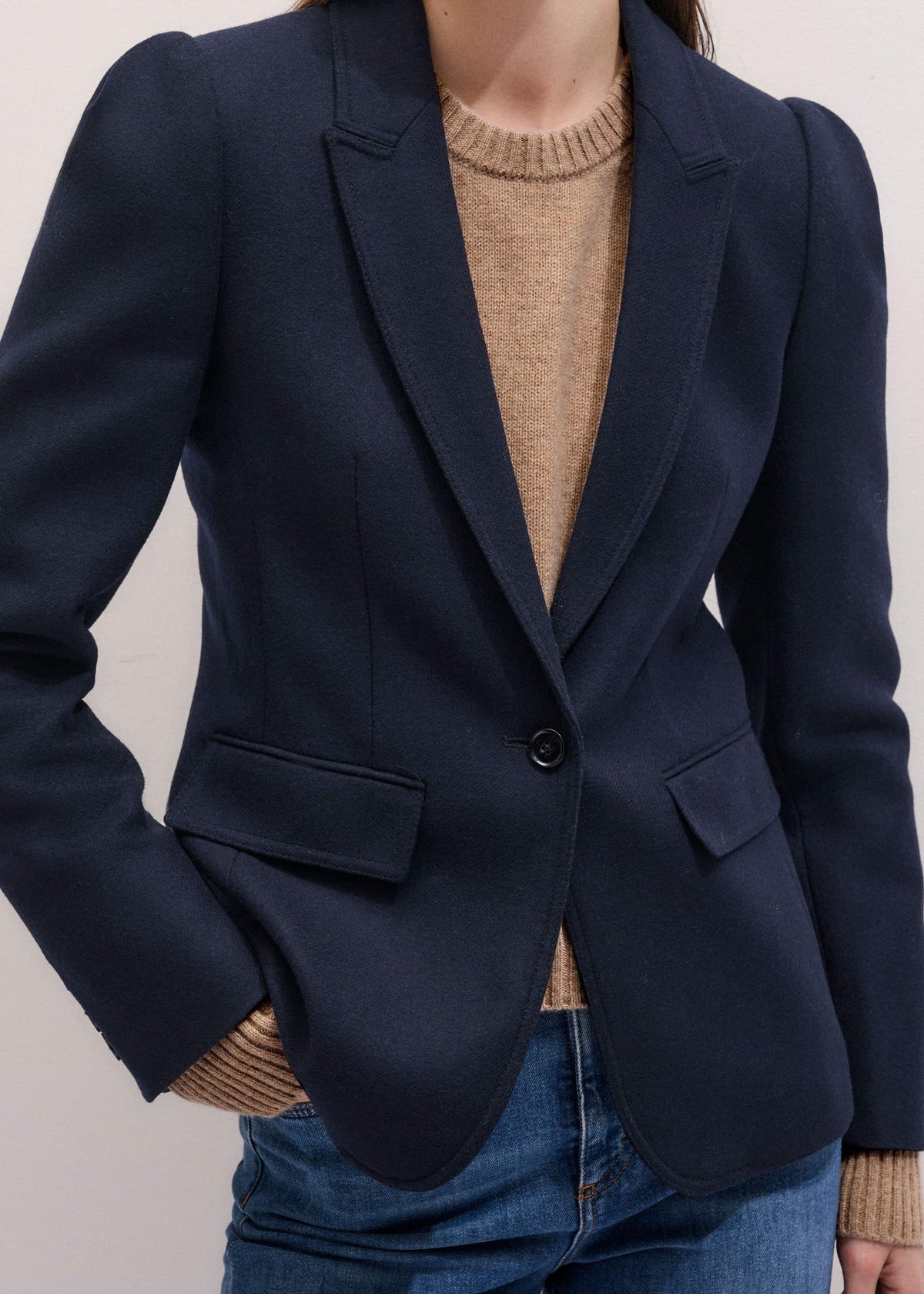 ME+EM Clothing Navy Feminine Sleeve Fitted Blazer