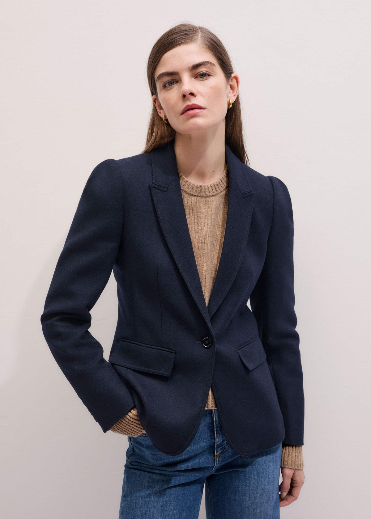 ME+EM Clothing Navy Feminine Sleeve Fitted Blazer