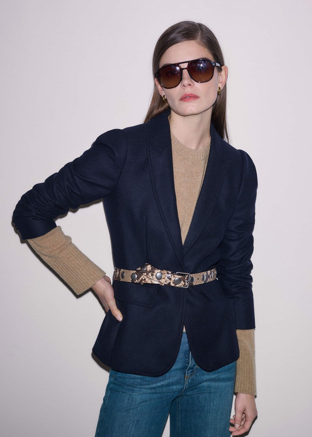 ME+EM Clothing Navy Feminine Sleeve Fitted Blazer