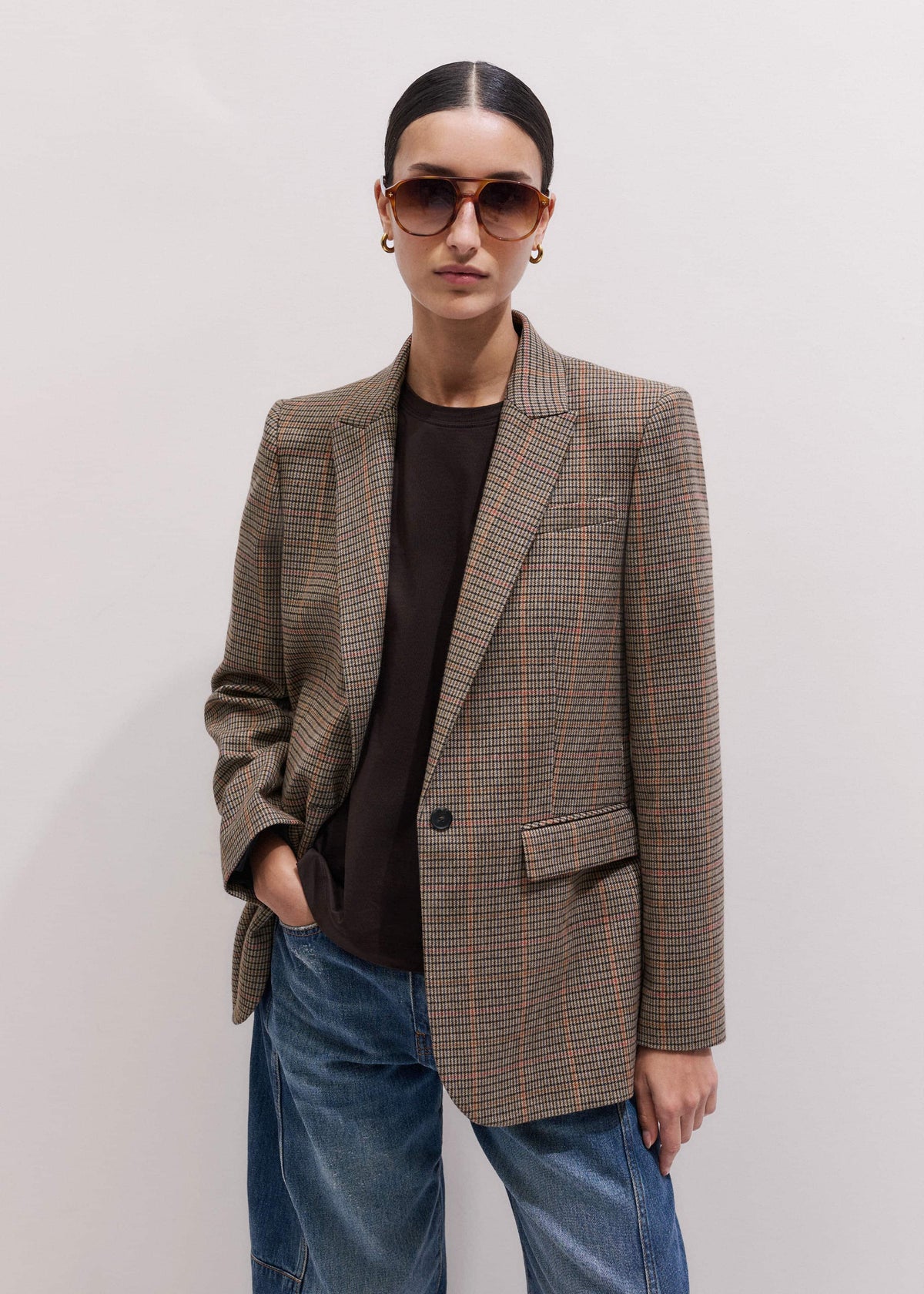 ME+EM Clothing Brown Check Sharp Shoulder Blazer