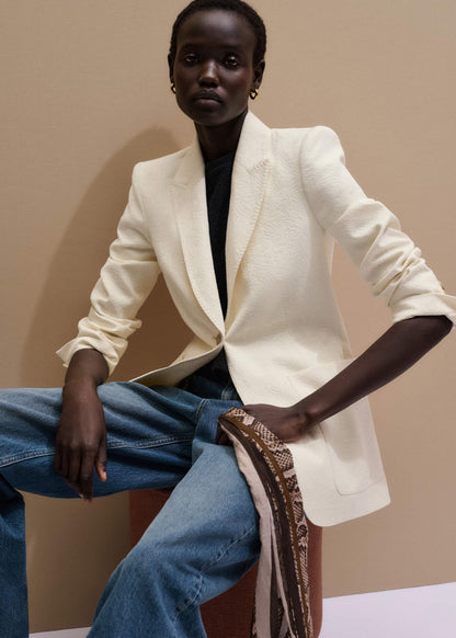 ME+EM Clothing Ivory Luxe Jacquard Sharp Shoulder Blazer