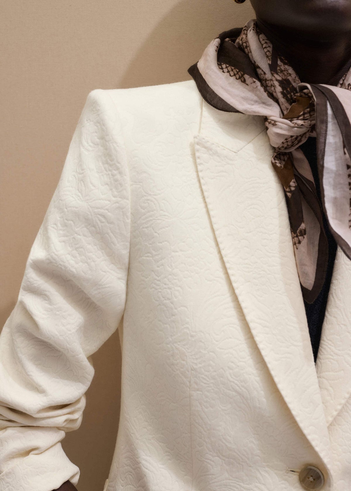 ME+EM Clothing Ivory Luxe Jacquard Sharp Shoulder Blazer