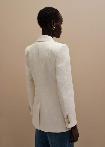 ME+EM Clothing Ivory Luxe Jacquard Sharp Shoulder Blazer