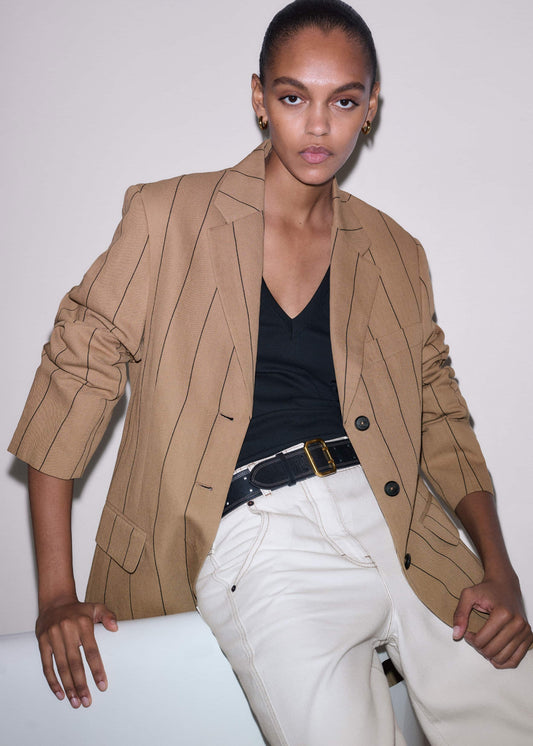ME+EM Clothing Tan Icon Intelligently Oversized Pinstripe Blazer