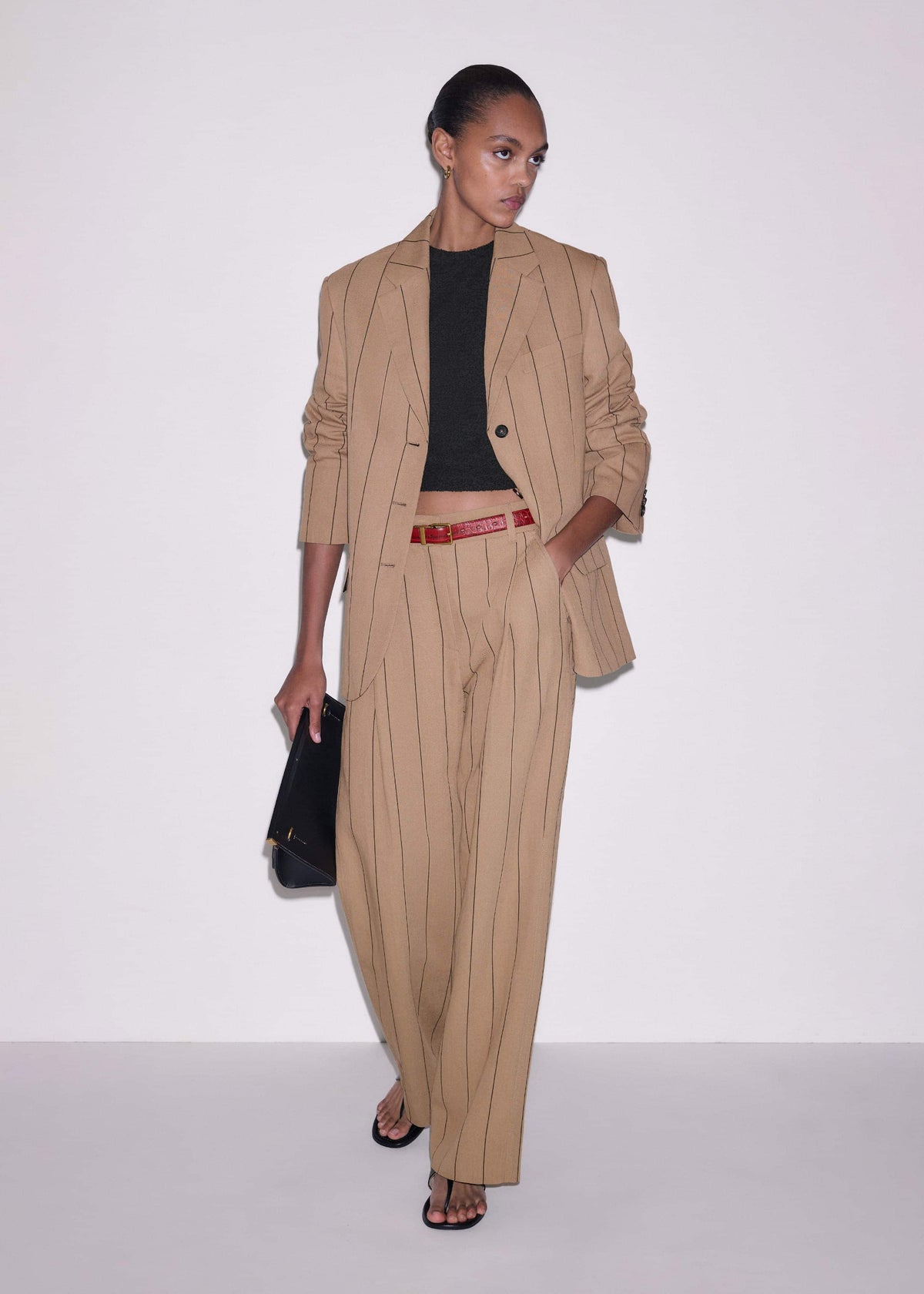 ME+EM Clothing Tan Icon Intelligently Oversized Pinstripe Blazer