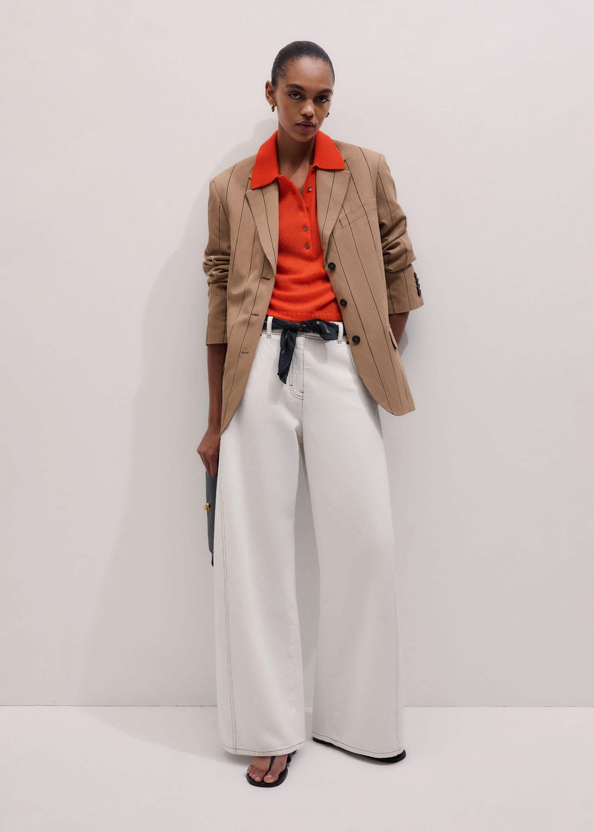 ME+EM Clothing Tan Icon Intelligently Oversized Pinstripe Blazer