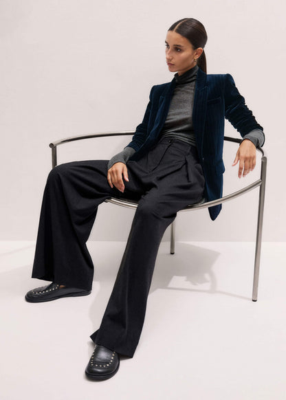 ME+EM Clothing Navy Pinstripe Velvet Sharp Shoulder Blazer
