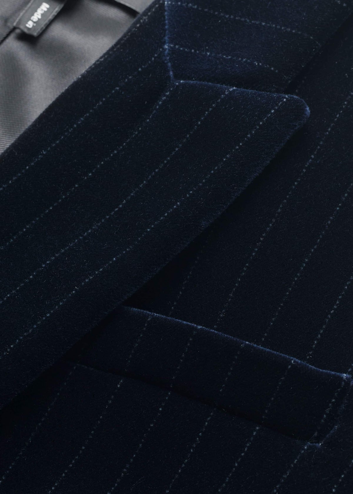 ME+EM Clothing Navy Pinstripe Velvet Sharp Shoulder Blazer