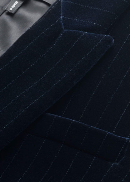 ME+EM Clothing Navy Pinstripe Velvet Sharp Shoulder Blazer