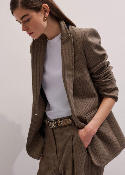 ME+EM Clothing Mocha Brown Pinstripe Sharp Shoulder Blazer