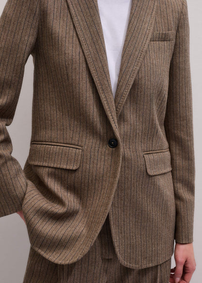 ME+EM Clothing Mocha Brown Pinstripe Sharp Shoulder Blazer
