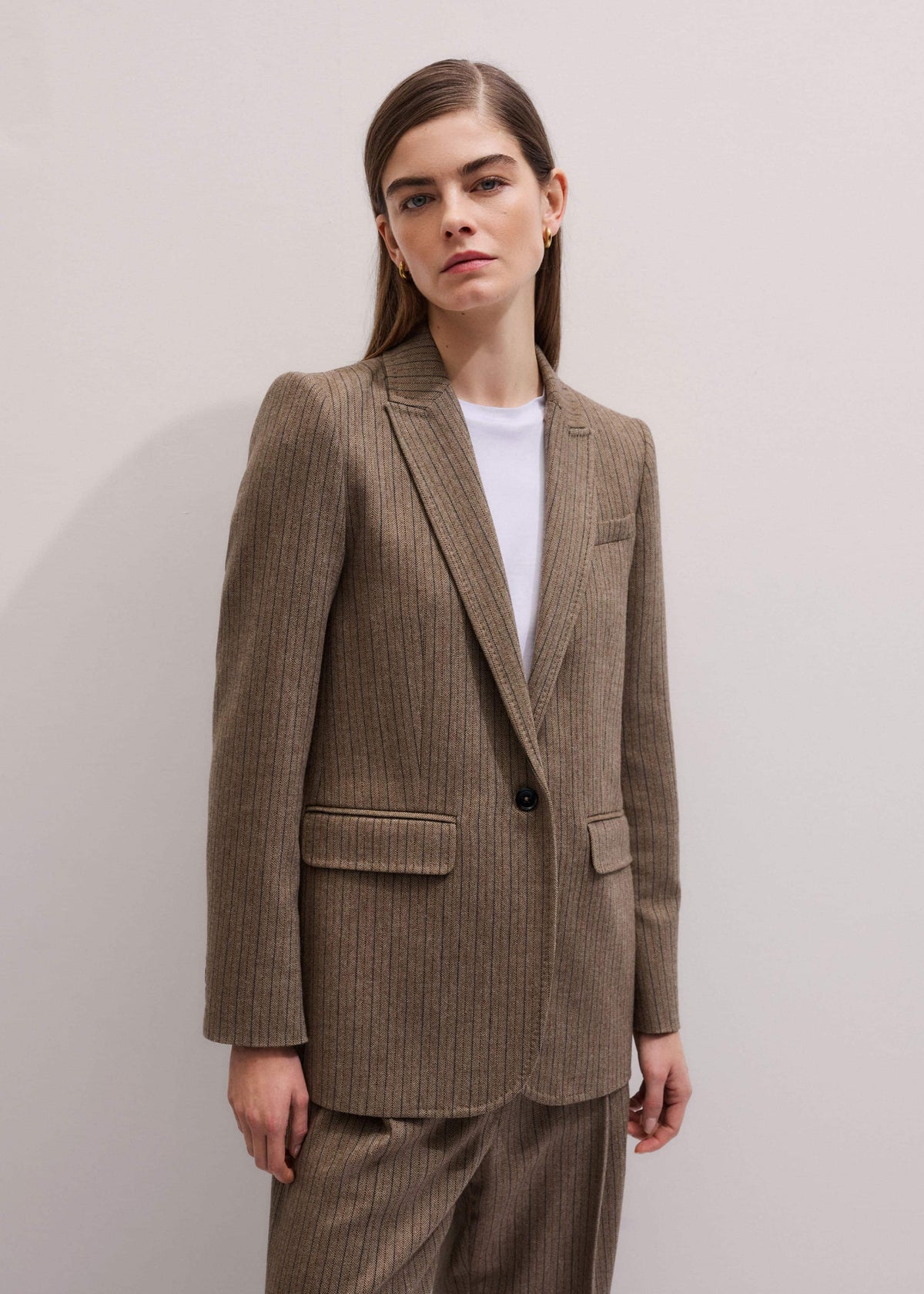 ME+EM Clothing Mocha Brown Pinstripe Sharp Shoulder Blazer